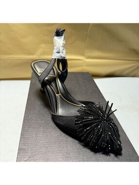 Kenneth Cole New York Women's Umi Pom Pom Pumps Black Satin Size 5 NEW